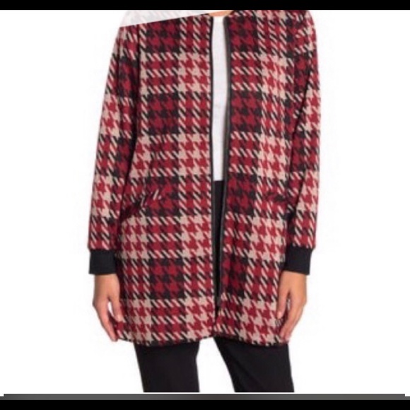 🍭Sanctuary Red Houndstooth long zipper soft jacket small - Picture 1 of 4